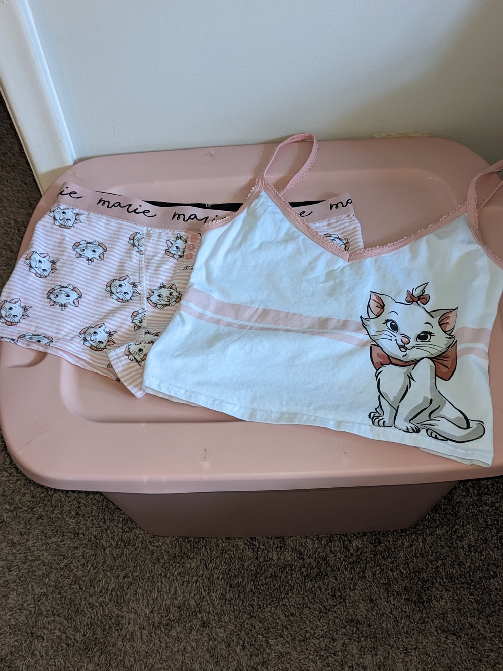 Marie Themed Pink & White Cat Crop Tank and Shorts Set